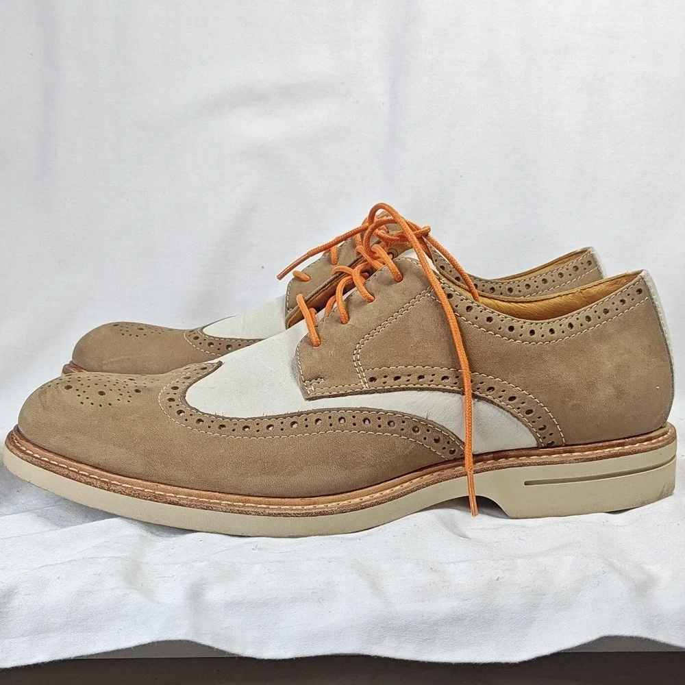 Sperry Top-Sider Gold Cup Wingtip Oxford Tan White Leather Suede Men's 10M
